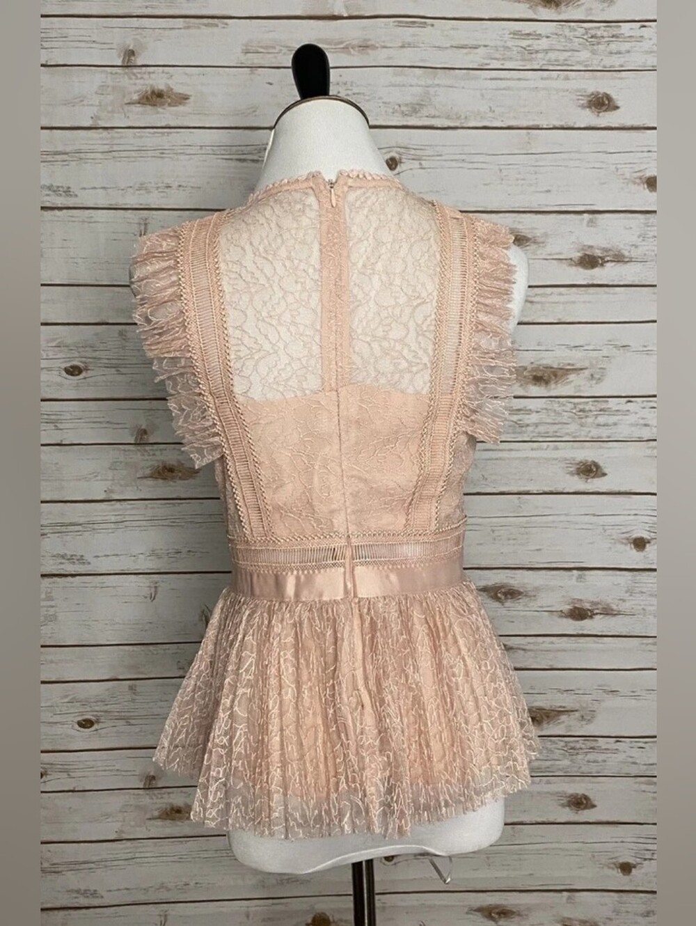 Sleeveless Lace Peplum Blouse in Light Blush - Picture 3 of 4